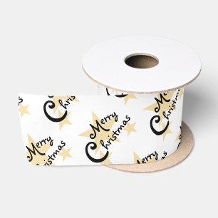 En Satin Gold Star Joyeux Noël sur ruban blanc