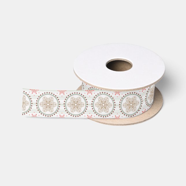En Satin Joli ruban de flocons de Noël blanc beige (Bobine)