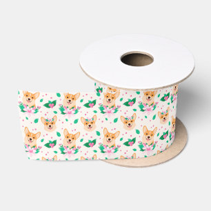 En Satin Joli Ruban Floral Corgi