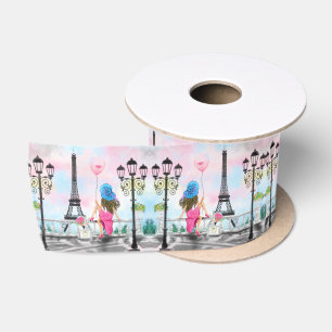 En Satin Jolie Femme à Paris Ruban avec Tour Eiffel
