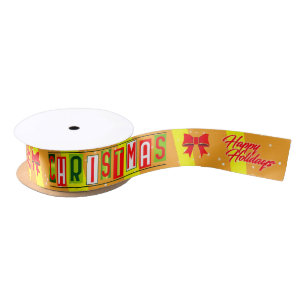 En Satin Joyeuses fêtes / Ruban de Noël - Jaune