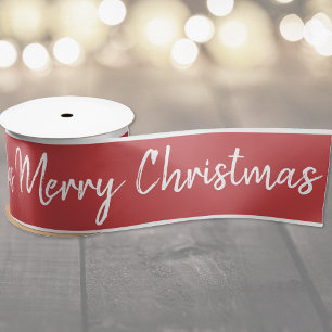 En Satin Joyeux Noël Rouge Blanc Ruban   Personnalisez
