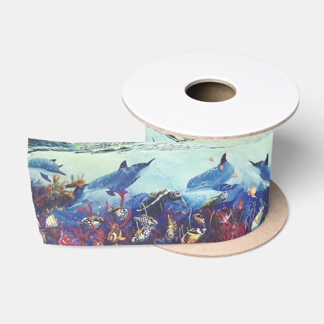 En Satin Le poisson d'océan de dauphins ondule le ruban de (Bobine)