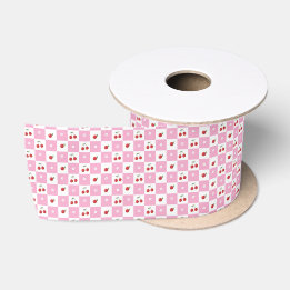 En Satin Motif Festif Checker, Cerises, Ruban Fleur