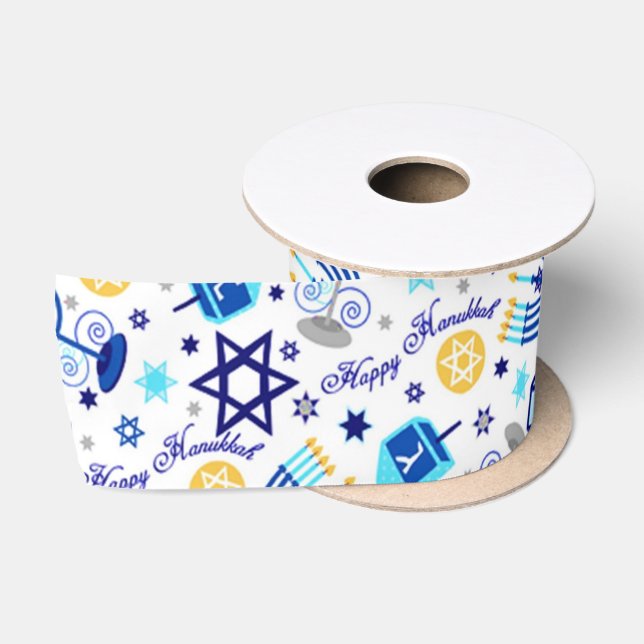 En Satin Personnalisez le ruban grand format HAPPY HANOUKKA (Bobine)