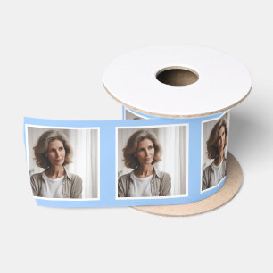 En Satin Photo personnalisée Ruban blanc sur Bleu Bébé