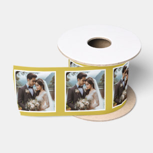 En Satin Photo personnalisée Ruban blanc Vieux Mariage or
