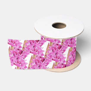 En Satin Ruban à motif d'aquarelle d'orchidée rose