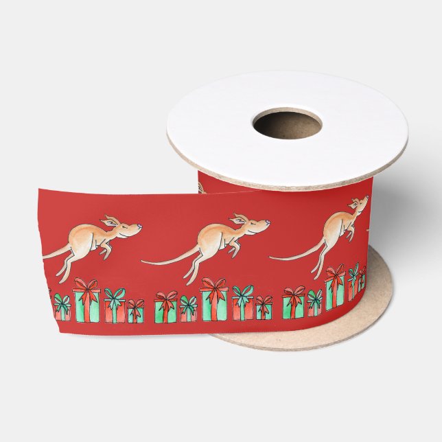 En Satin Ruban à motif d'aquarelle Kangourou (Bobine)