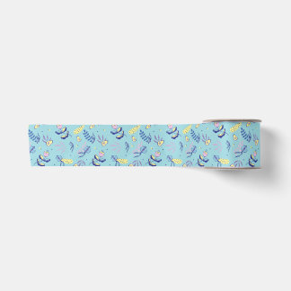 En Satin Ruban à motif floral aqua