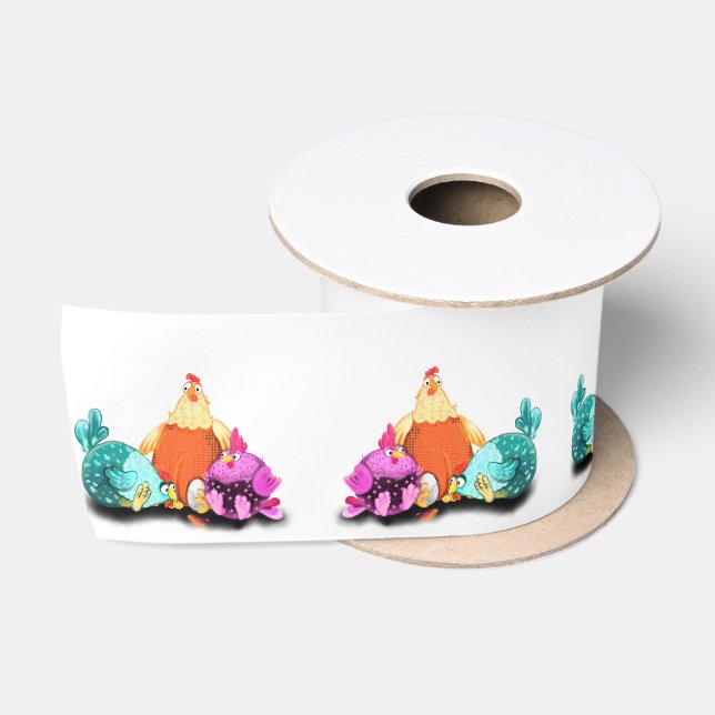 En Satin Ruban amusant avec poulets comiques de ferme (Bobine)