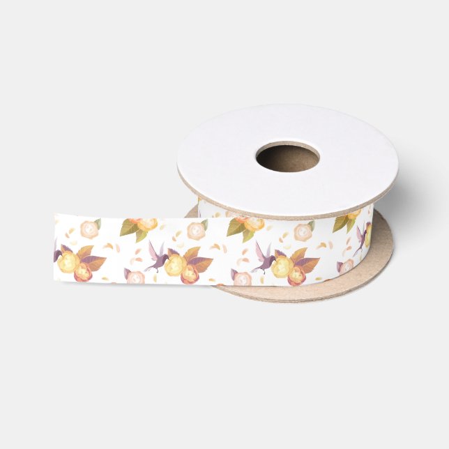 En Satin Ruban blanc de roses de n d'oiseaux (Bobine)