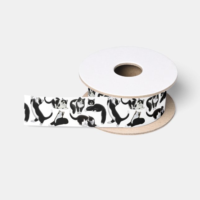 En Satin Ruban blanc noir de chats de smoking (Bobine)