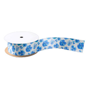 En Satin Ruban bleu d'art d'altos de pensée d'aquarelle