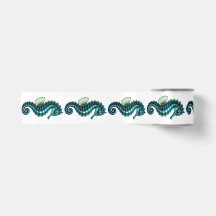 Ruban Cadeau Océan Turquoise & Hippocampe Perle
