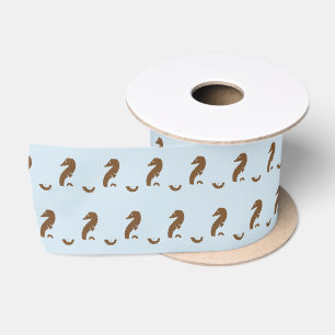 En Satin Ruban - Chevaux de mer Brown sur bleu clair