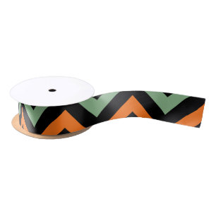 En Satin Ruban citrouille, vert et noir Chevron Stripes