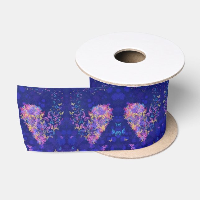 En Satin Ruban de coeur papillon - Amour (Bobine)