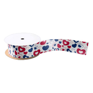 En Satin Ruban de coeurs rouges et bleus