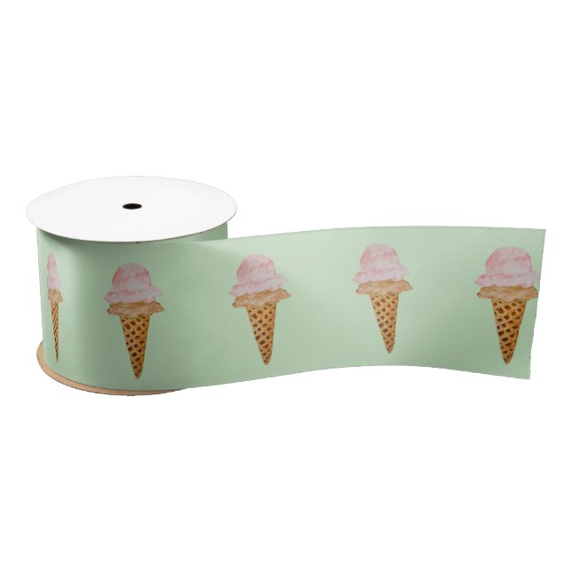 En Satin Ruban de crème glacée aquarelle (vert menthe) (Bobine)