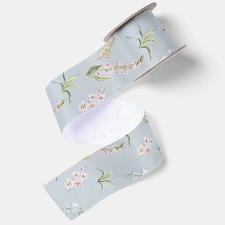 En Satin Ruban de mariage botanique fleur sauvage bleu pous