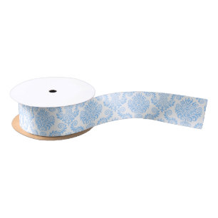 En Satin Ruban de modèle Damas blanc et bleu