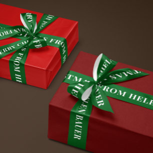 En Satin Ruban de Noël vert forêt avec texte simple Cadeau