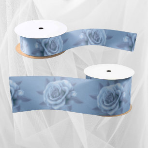 En Satin Ruban de roses bleues brumeuses vintage