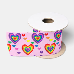En Satin Ruban des coeurs arc-en-ciel