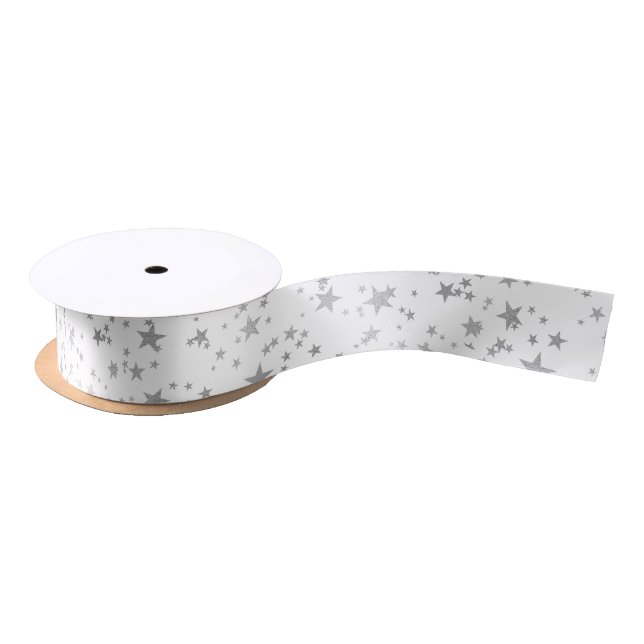 En Satin Ruban étoile céleste blanc et argent (Bobine)