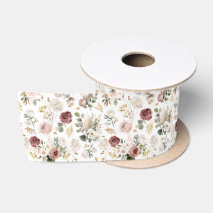 En Satin Ruban floral aquarelle d'automne   Rose poudrée et