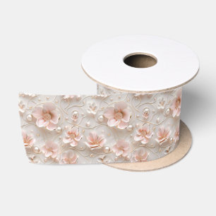 En Satin Ruban Floral Rose Pâle Élégant