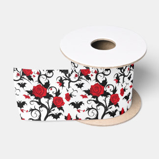 En Satin Ruban gothique blanc avec roses rouges et chauves-