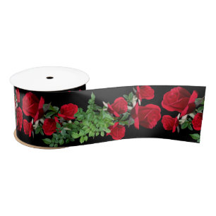 En Satin Ruban Mariage des Roses Rouges réelles