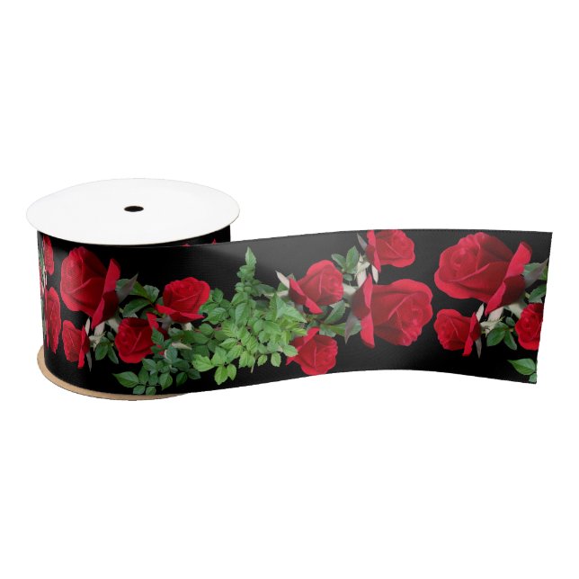 En Satin Ruban Mariage des Roses Rouges réelles (Bobine)