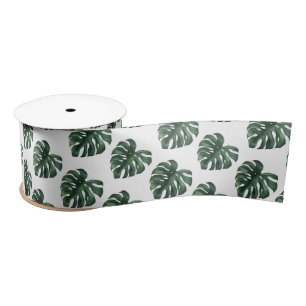 En Satin Ruban mariage Monstera Vert