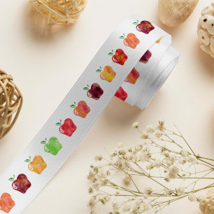 En Satin Ruban Motif Apple Watercolor