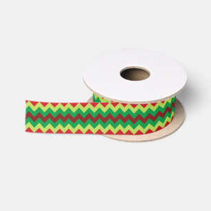 En Satin Ruban motif rouge vert chevron