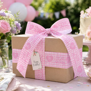 En Satin Ruban personnalisé avec cœur et vichy rose pour an