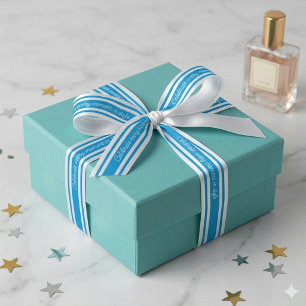En Satin Ruban Personnalisé Bleu & Blanc Élégant
