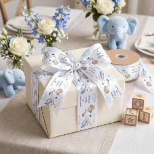 En Satin Ruban personnalisé de Baby Shower Cigogne Bleue C'