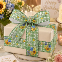 Ruban personnalisé vert à carreaux floraux pour an