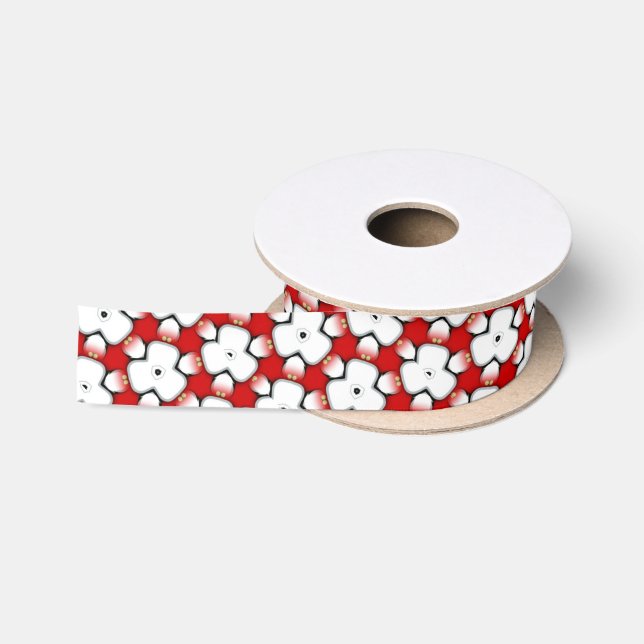En Satin Ruban rouge blanc à trois motifs floraux (Bobine)