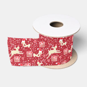 En Satin Ruban rouge blanc de rennes de Noël et d'oiseaux