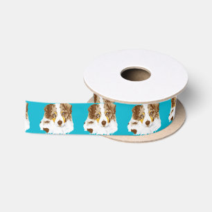 En Satin Ruban rouge de chien de Merle de berger australien