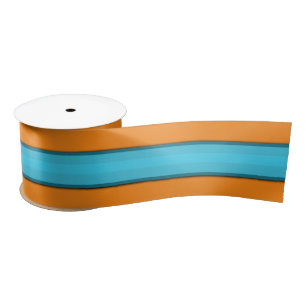En Satin Ruban satiné Aqua Orange Large Stripes