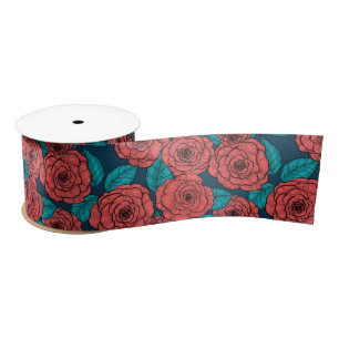 En Satin Ruban satiné aux roses rouges
