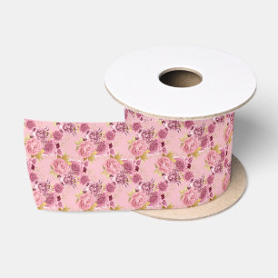 En Satin Ruban satiné vintage fleurs rose doré 7,62 cm