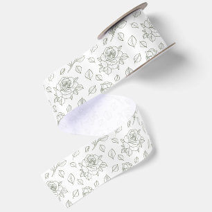 En Satin Ruban vert sauge à motif Rose rampante dessiné à l