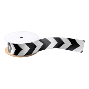 En Satin Ruban vertical Chevron noir et blanc moyen